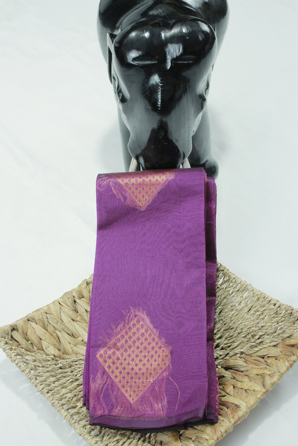 Violet Silk Cotton Saree with Zari Border and Matching Blouse - Violet