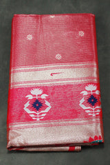 Dark Pink Paithani Tissue Fabric Saree with Zari Weaving and Blouse - Dark Pink