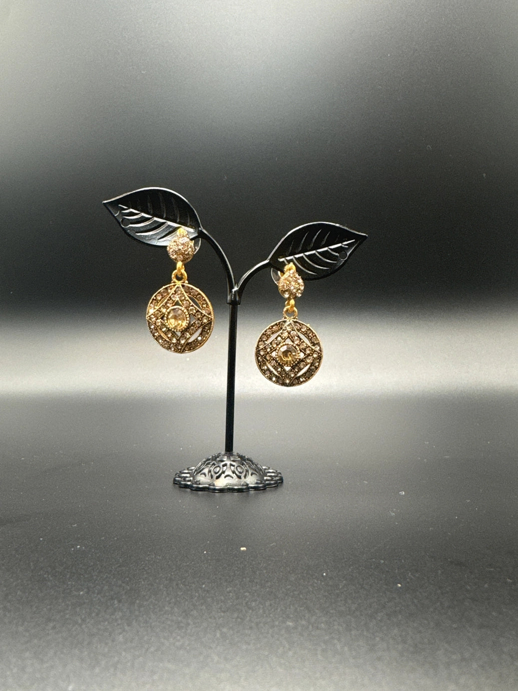 Antique Gold-Tone Round Dangler Stone Earrings - 1.5 inch - Gold
