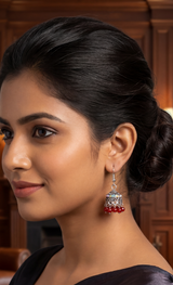 Oxidized Silver Jhumka Earrings with Beaded Drops