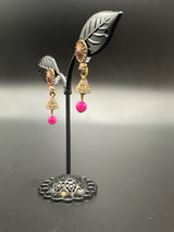 Antique Look Floral Jhumka Earrings – Gold-Tone Jhumki with Coloured Bead Drop (1.5 inch) Jewelry JCS Fashions Maroon 1.5 inch