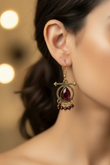 Sea blue Antique gold-tone drop earrings with stone