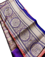 Banaras kora organza saree in Red and Purple