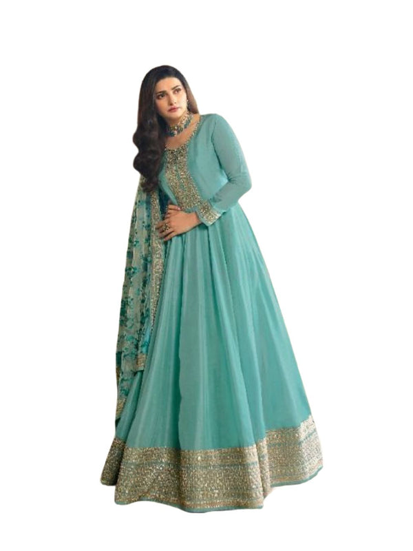 Stunning Dola Silk A-line Floor Length Gown in Glowing Green