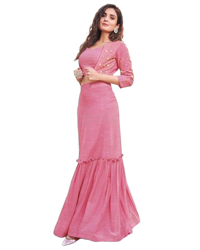Crop top with skirt. Fancy Lehenga in pink, Ready to wear Lehenga JCS Fashions Pink Medium (38)