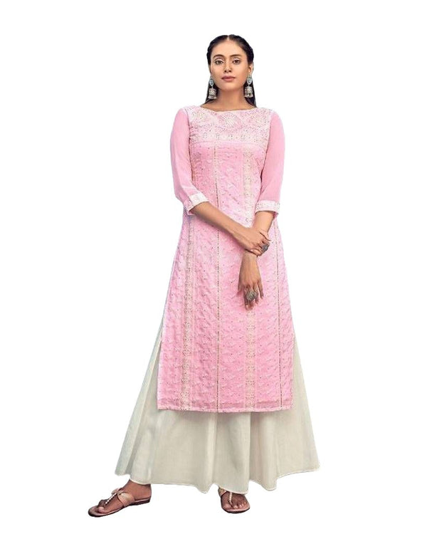 Pure Georgette Kurti With Skirt in Pastel Colors