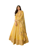 Stunning Dola Silk A-line Floor Length Gown in Festive Yellow