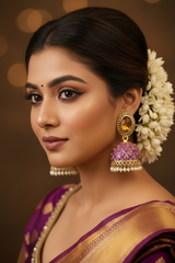 Peach Kundan Jhumka Earrings With stones. Multiple