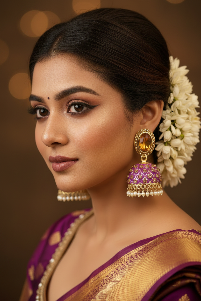 Peach Kundan Jhumka Earrings With stones. Multiple