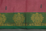 Onion Pink Poly Cotton Saree with Green Zari Border — IMG-2