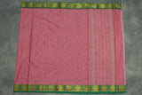 Onion Pink Poly Cotton Saree with Green Zari Border — IMG-3