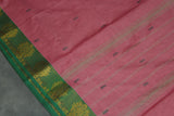 Onion Pink Poly Cotton Saree with Green Zari Border — IMG-5