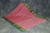 Onion Pink Poly Cotton Saree with Green Zari Border — IMG-6