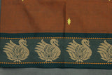 Brown Poly Cotton Butta Saree with Dark Green Thread — IMG-3