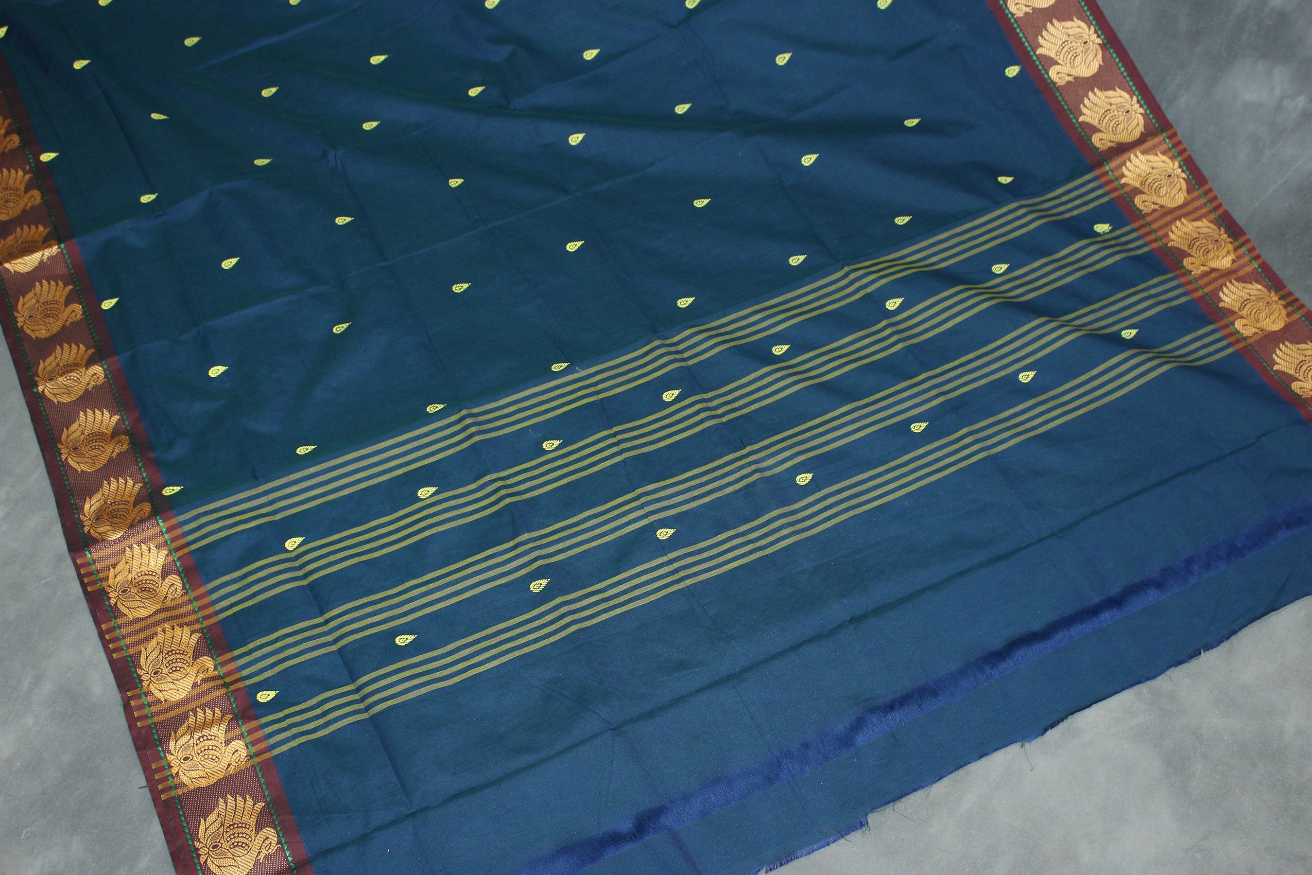 Navy Blue Poly Cotton Butta Saree with Gold-Coloured — IMG-2