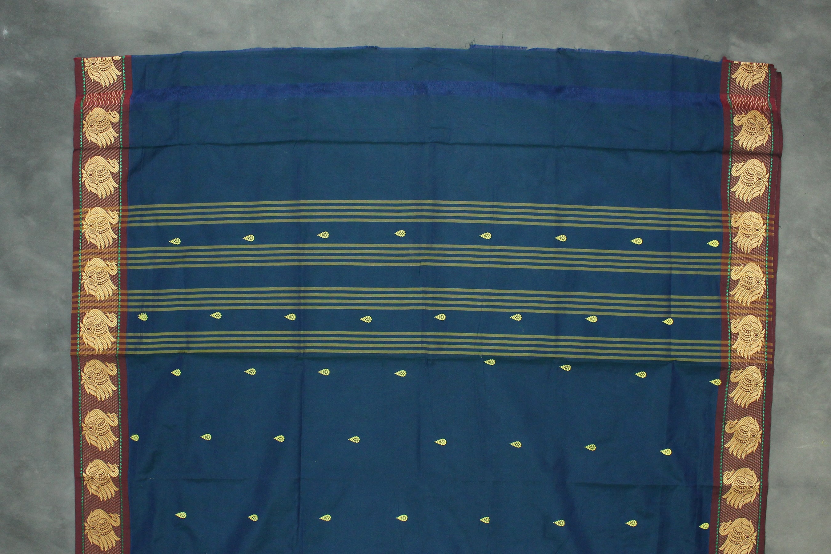 Navy Blue Poly Cotton Butta Saree with Gold-Coloured — IMG-3