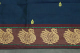 Navy Blue Poly Cotton Butta Saree with Gold-Coloured — IMG-5