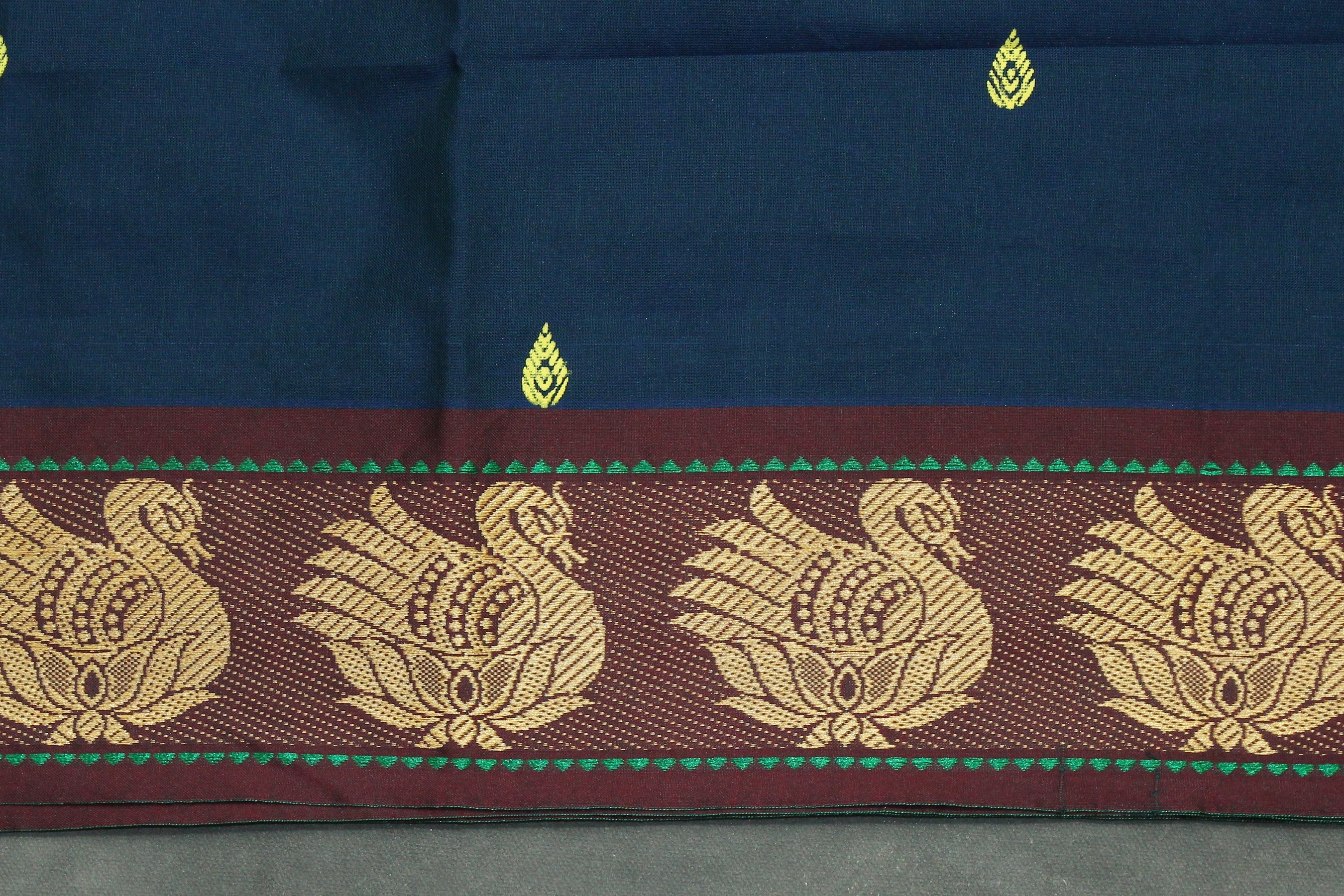 Navy Blue Poly Cotton Butta Saree with Gold-Coloured — IMG-5
