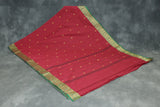 Red Poly Cotton Butta Saree with Green-Gold Thread — IMG-1