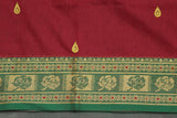 Red Poly Cotton Butta Saree with Green-Gold Thread — IMG-5