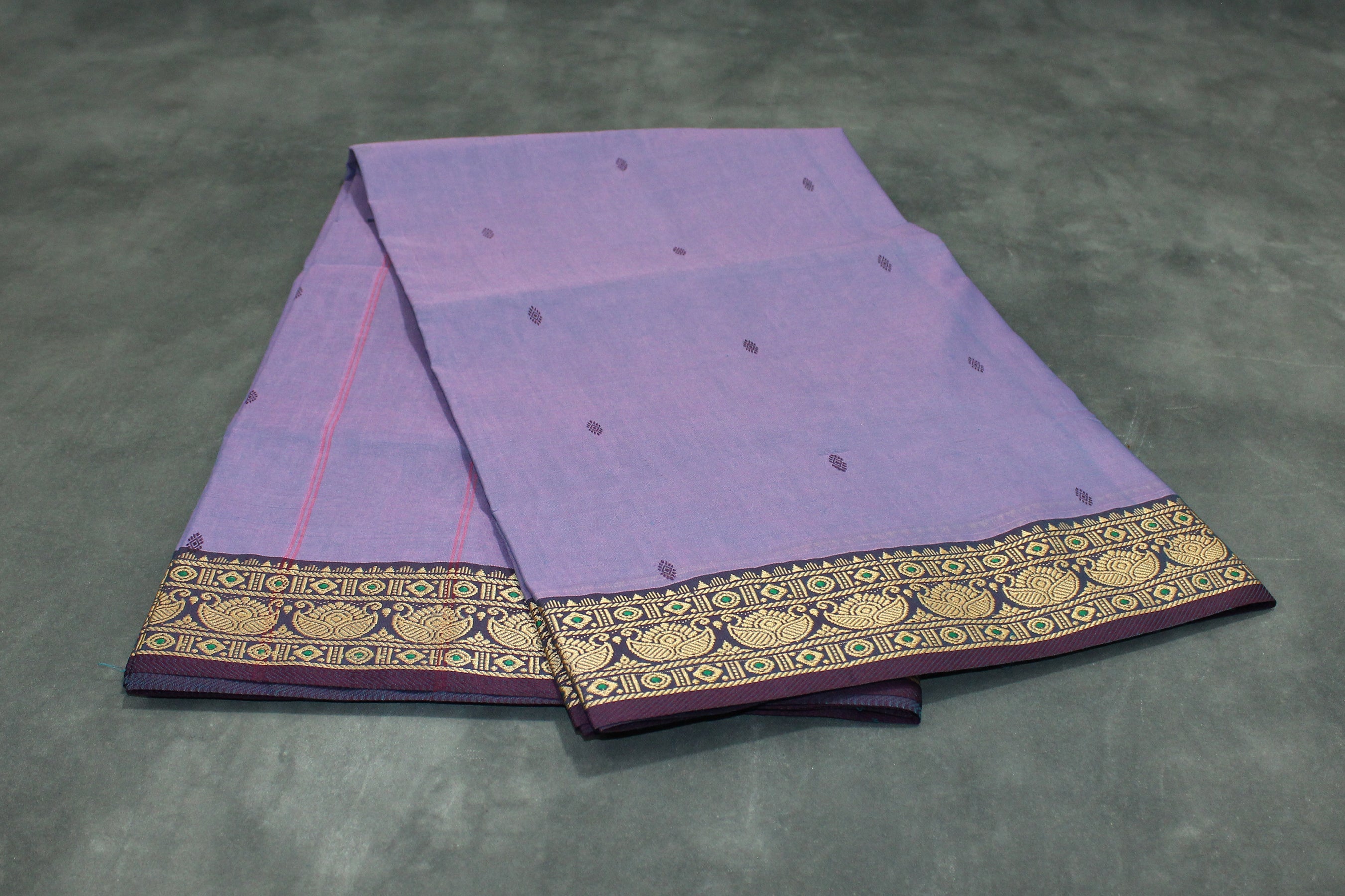 Lavender Poly Cotton Butta Saree with Gold-Thread — IMG-7