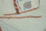 Pure Kerala Cotton White Saree with Copper Zari Border, Peacock Floral Embroidery and Blouse Piece — IMG-3