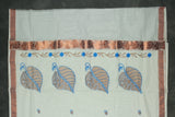 Pure Kerala Cotton White Saree with Copper Zari Border, Peacock Floral Embroidery and Blouse Piece — IMG-6