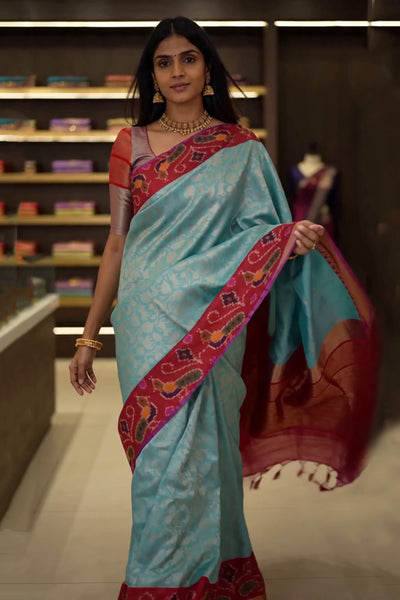 Blue Royal Banarasi Tissue Saree with Jacquard Blouse