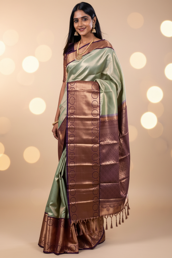 Elegant Kanchipuram Silk Saree with Grand Pallu and Full-body Butties