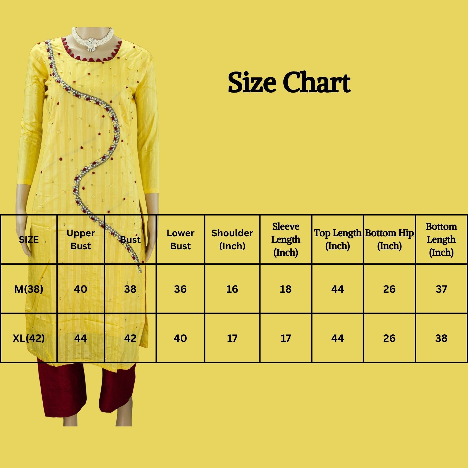 Yellow Silk Kurti Set – Aari Beadwork 2-Piece with Pant