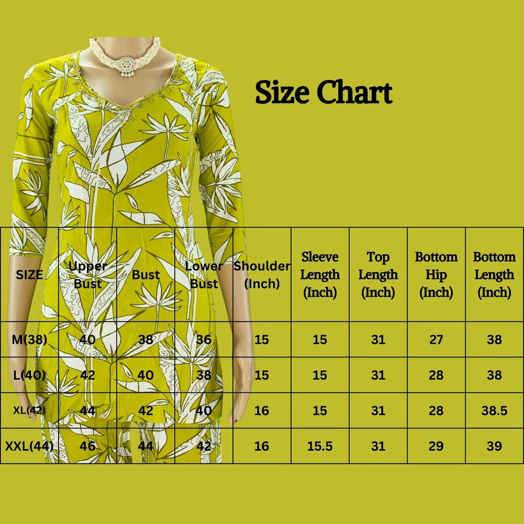 Olive Yellow Rayon 2-Piece co-ord Set with Bead Work Neckline, Elastic Waist Pants and Side Pockets Kurti JCS Fashions