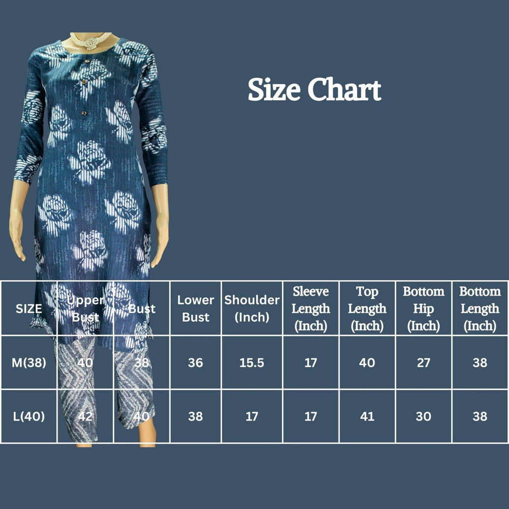 Navy Blue Cotton 2-Piece Kurta Set with Printed Floral Design