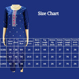 Navy Blue Cotton 3-Piece Kurti Set with Chiffon Dupatta, Embroidered Sequin Work & Elastic Pants