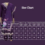 Dark Purple Roman Silk Kurti Pant Set with V-Neck Handwork, Sequins & Zari, Digital Organza Dupatta