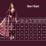 Purple Jacquard Bead Work Kurti Pant Set with Elastic & Dupatta for Women