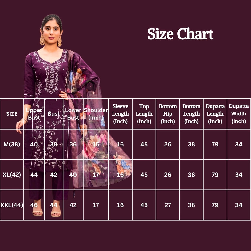 Wine Roman Silk 3-Piece Kurti Set with Embroidery Beads, Elastic Palazzo & Banarasi Dupatta