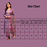 Lavender Roman Silk 3-Piece Kurta Set with Elastic Pant and Organza Digital Dupatta, Zari-Sequence Neck Design