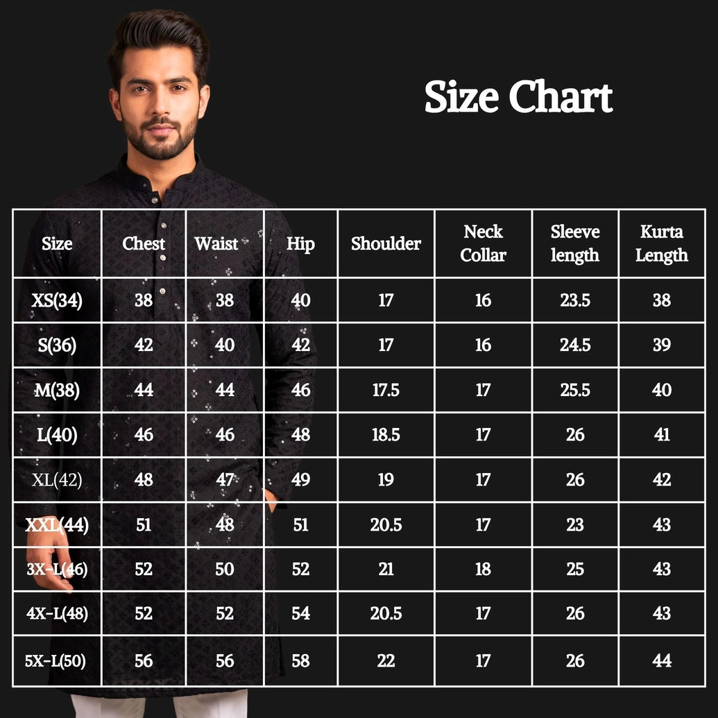 Black Lakhnavi Kurta for Men with Sequins Detail | Traditional Ethnic Kurta for Festive Wear