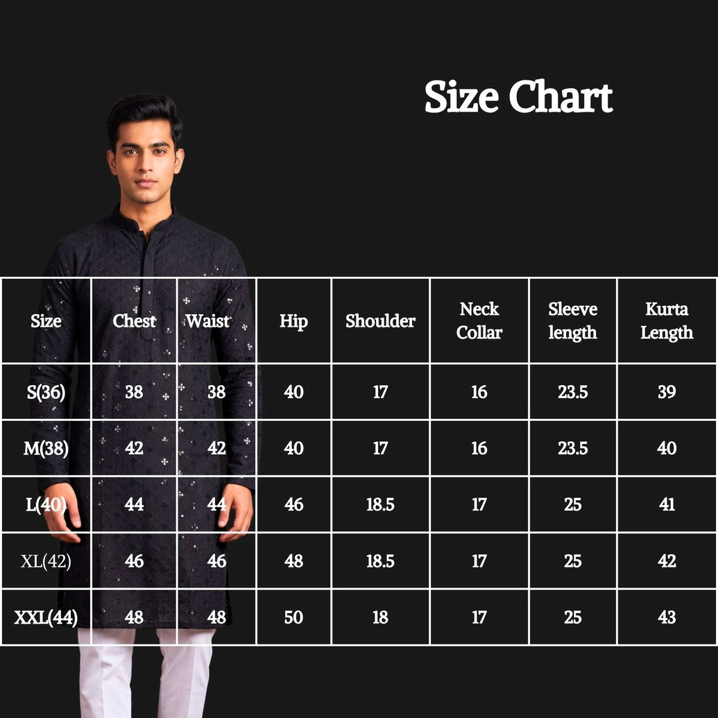 Black Lakhnavi Kurta for Men with Sequins Work, Mandarin Collar, Festive Party Wear