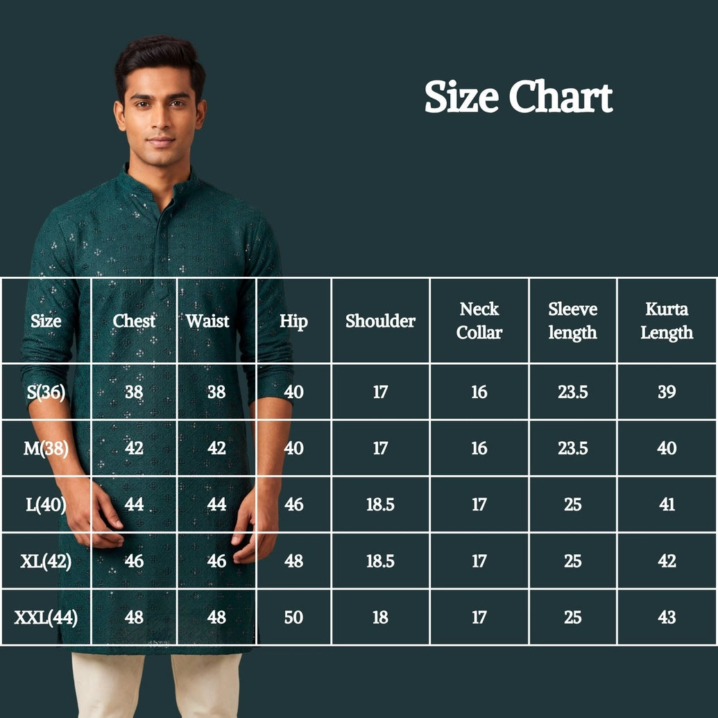 Green Lakhnavi-Style Men’s Kurta with All-Over Sequins, Solid Kurta Design for Festive Wear