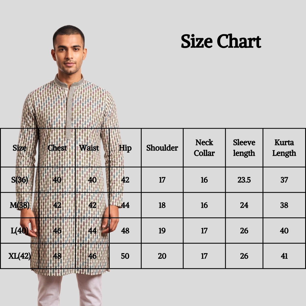 Men’s Cream Cotton Kurta with Multicolor Floral Thread Embroidery (Pareek) – Traditional Ethnic Wear