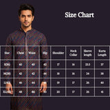 Men’s Navy Blue Cotton Kurta with Multicolor Leaf Embroidery & Gold Sequin Work (Paretik-style)