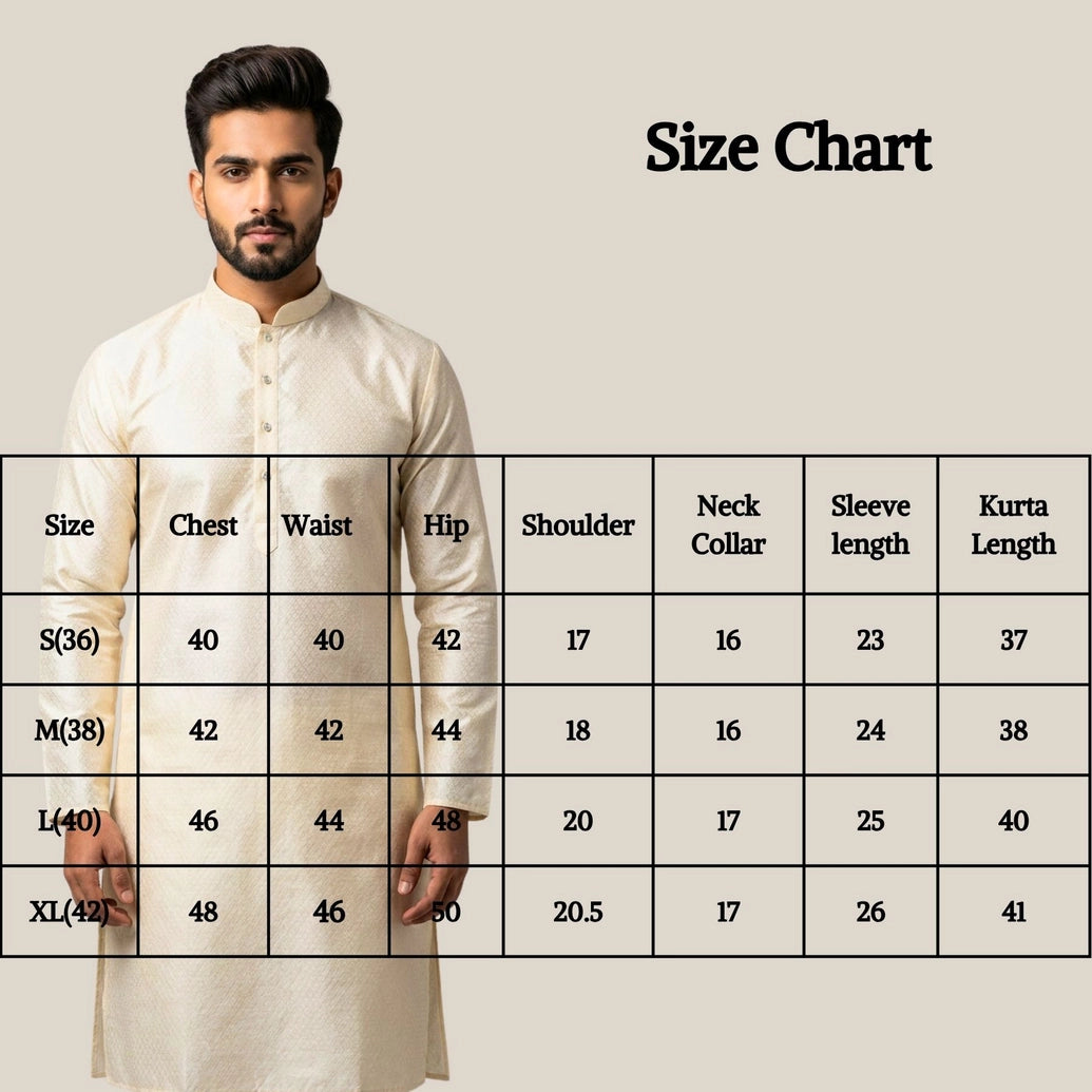 Men’s Cream Self-Textured Royal Look Kurta, Traditional Straight Fit for Festive Wear