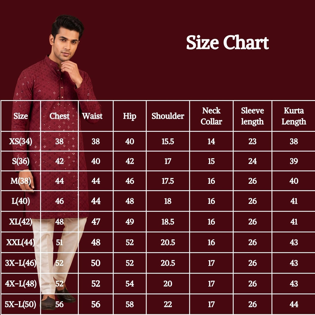 Maroon Lakhnavi Kurta for Men with Embroidered Look & Sequins, Button Placket, Festive Ethnic Wear
