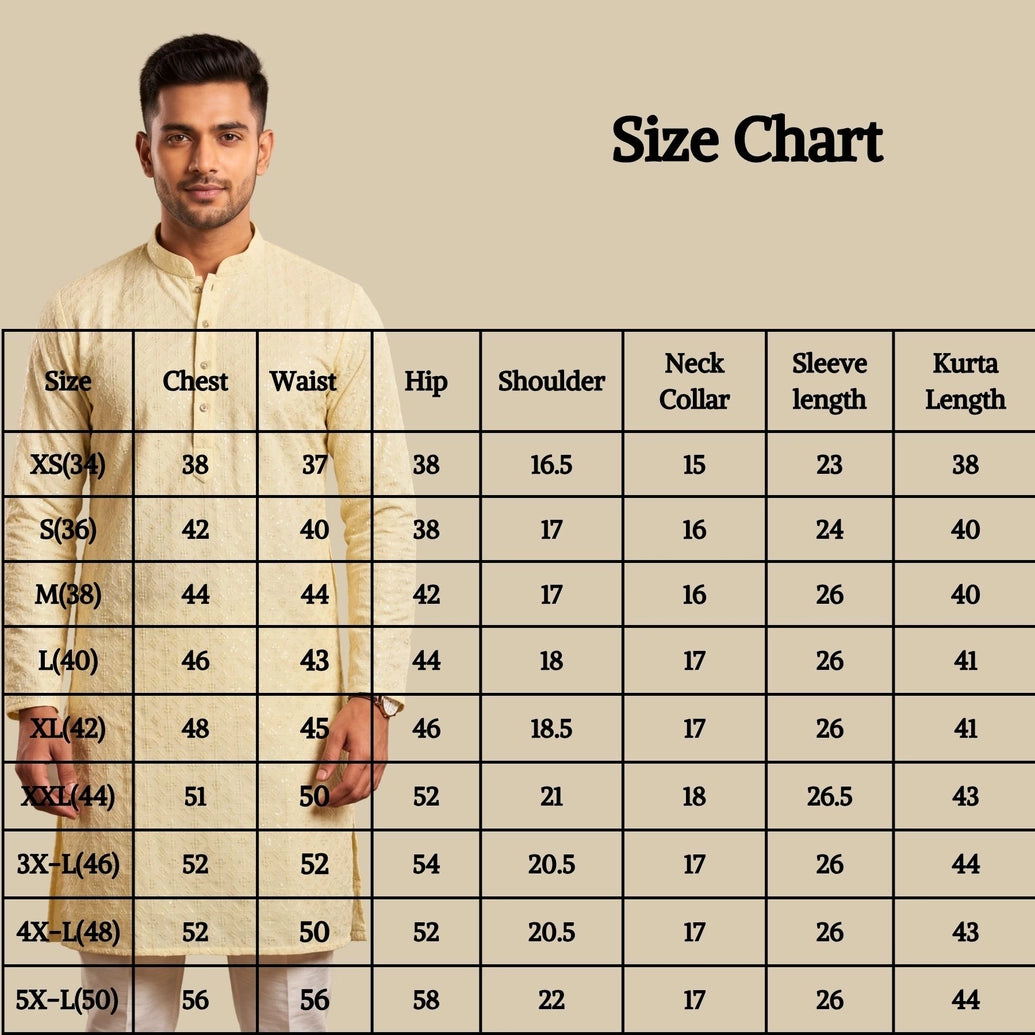 Cream Lakhnavi Kurta for Men | Textured Ethnic Long Kurta with Mandarin Collar