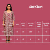 Pink Floral Cotton Kurti with Lace Detailing and Wooden Buttons for Women, 3/4 Sleeves Midi Length