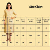 Yellow Cotton Kurti with Floral Print, Lace Detailing and Wooden Button Placket for Women