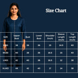Navy Blue Cotton Kurti with Vertical Diamond-Pattern Embellishment, Round Neck and Three-Quarter Sleeves