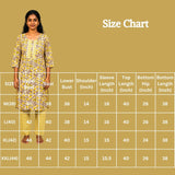 Women’s Yellow Floral Cotton Kurti with Chevron Panel Details & Elastic Pant Set