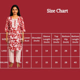 Pink Floral Cotton Kurti with Pant 2-Piece Set, Chevron Panel Detailing and Lace Trim
